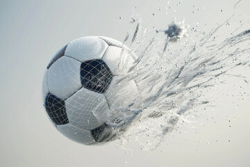 3d render of a wireframe soccer ball being kicked in slow motion