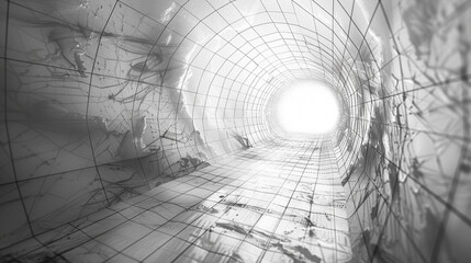 Naklejka premium 3d render of an abstract wireframe tunnel with a light at the end