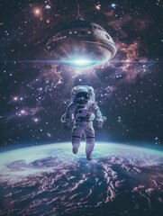Astronaut Floating in Outer Space. Printable Wall Art. - obrazy, fototapety, plakaty