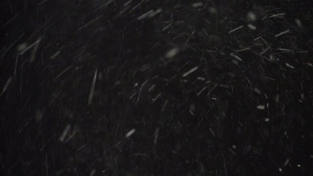 Real blizzard on a black background, shooting a snow storm outdoors with. Wind speed snow dust wind blizzard falling, with overlay effect grunge dirty crazy stripes pattern of standing snow