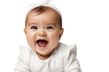 a high quality stock photograph of a happy baby laughs and screams with joy isolated on white or transparant background