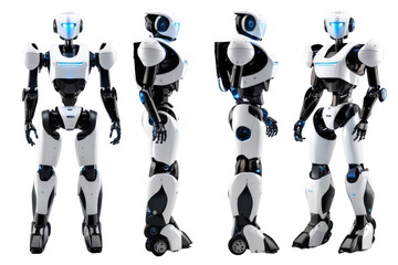 a high quality stock photograph of a single ai robot full body isolated on a white background