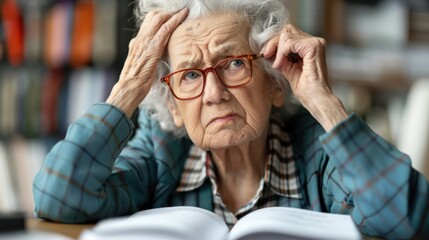 Elderly Woman Frustrated by Confusing Insurance Jargon and Rising Healthcare Costs: A Portrait of Financial Struggle and Stress in Retirement