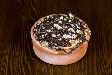 Mix Turkish dessert baked rice pudding, Sutlac.