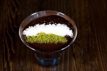 Chocolate pudding in a glass cup