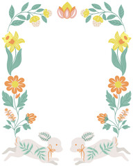 Obraz premium Frame made from folk art design elements. Folk flora and fauna vector illustration isolated on white background. Hand drawn folk flowers. Scandinavian traditional motif