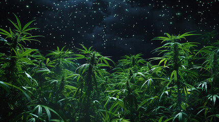 Hemp plantation under the starry sky