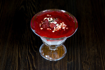 Fruit pudding in a glass cup