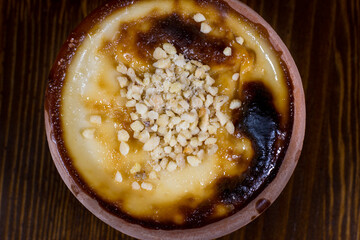 Traditional Turkish dessert baked rice pudding, Sutlac.