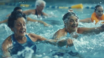 Dynamic Retirees: Stay Active with Water Aerobics for a Healthy and Happy Aging Lifestyle - obrazy, fototapety, plakaty