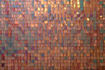 mosaic shiny surface texture. Decorative, ceramic, small, square, bright tile for the wall