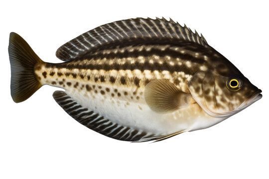a high quality stock photograph of a single flatfish flounder hybrid fish isolated on transparent background