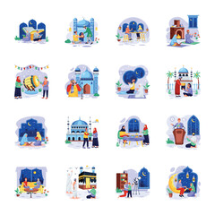 Obraz premium Ramadan Traditions Flat Character Illustrations