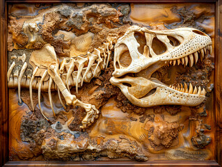 Ancient Dinosaur Skeleton Unearthed in Arid Desert Terrain, Created with Generative AI Technology