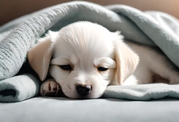 puppy sleeping in bed