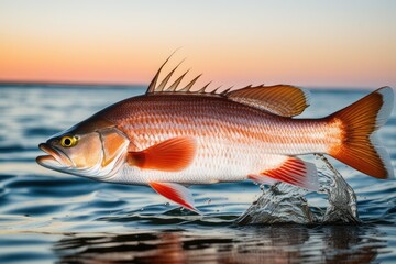 a high quality stock photograph of a single red drum redfish fish isolated on transparent background - obrazy, fototapety, plakaty