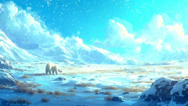 arctic tundra teeming with wildlife, Seamless looping 4k video background animation