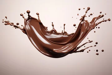 Poster splash of brownish hot coffee or chocolate isolated on light background © Vasiliy