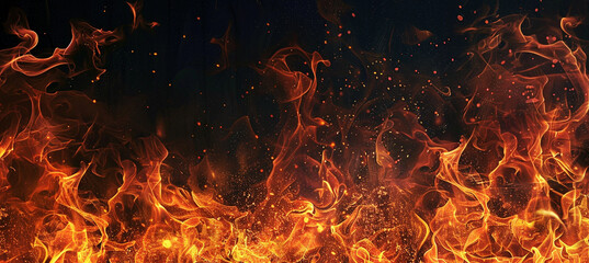 Fototapeta na wymiar Intense Flames and Sparks on a Dark Background for Design Concepts