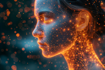 Fototapeta premium Brain neurons, mind connected to virtual cyberspace, human communitcation with artificial intelligience, cyber algorithms, digital ethnics 