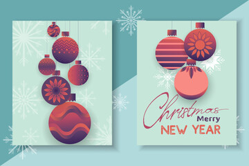 Gradient retro vintage  Christmas tree balls, toys Christmas, Happy New Year eve greeting card, poster, party invitation template, background, wallpaper, banner, template, web. 