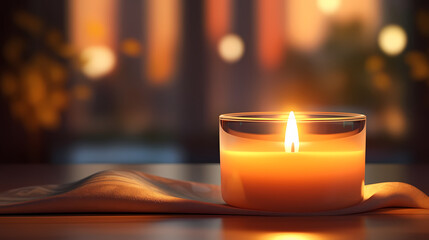 Beautiful cozy background picture of burning candles - obrazy, fototapety, plakaty