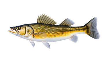 a high quality stock photograph of a single walleye sauger fish isolated on transparent background