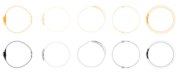 Vector graphic circle frames set. Round line sketch collectiion.