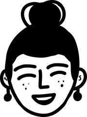Character smiling woman different age and ethnicity. Young and aged, diverse. Vector outline illustration, linear, thin line, hand drawn sketch, doodle 