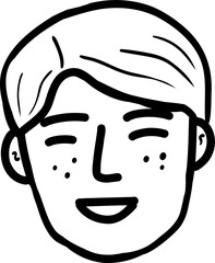Character smiling man different age and ethnicity. Young, diverse. Vector outline illustration, linear, thin line, hand drawn sketch, doodle 
