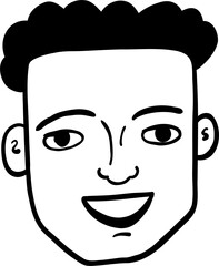 Character smiling Afro American man different age and ethnicity. Young, diverse. Vector outline illustration, linear, thin line, hand drawn sketch, doodle 