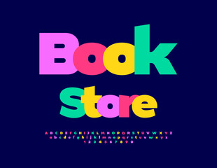 Vector business logo Book Store with colorful unique Font. Trendy set of Alphabet Letters and Numbers.