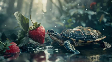 Keuken spatwand met foto a turtle eating a strawberry  © Rafa