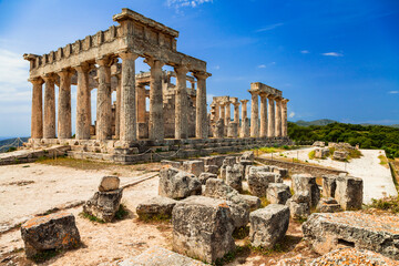 Greece travel and landmarks . antique temple of Orfeas in Aegina island, the prototipe of Acropolis. Saronics gulf - 746725593