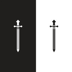 Swords in flat style and silhouettes isolated on white background. Icon set of ancient swords. Vector illustration. Medieval swords. Japanese sword katana. Military sword ancient weapon design silhoue - obrazy, fototapety, plakaty