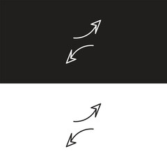 arrows vector icons set. Hand drawn freehand different curved lines, swirls arrows. Doodle marker drawing, black chalk smears. Direction pointers. Scribbles and scrawls.