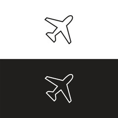 Airplane icon takeoff logo black pictogram set vector or plane take off flying silhouette shape graphic simple plain clipart symbol, airport airline jet circle sign, aeroplane thin line outline art