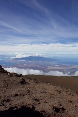 Haleakalā volcanic landscape looking down on the island Maui  