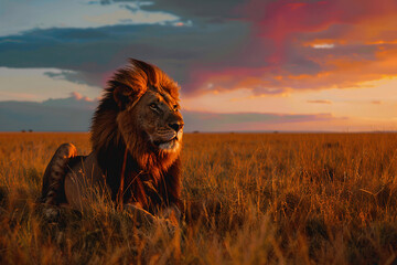 lion in the sunset