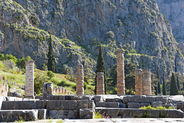Apollo Temple in Delphi, an archaeological site in Greece, at the Mount Parnassus. Delphi is famous...