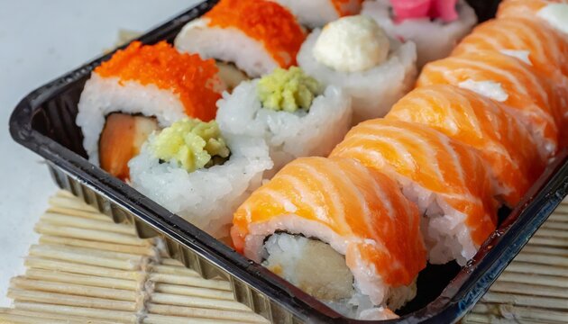 Generated image of sushi in plastic box
