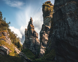 Rocky mountains landscape in Norway travel destinations scenery scandinavian rocks formations in Gildeskal wilderness nature - 746727343