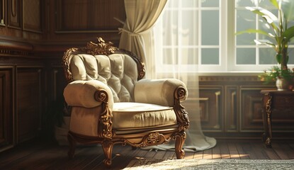 a high-quality AI image depicting a 3D model of an old vintage chair 