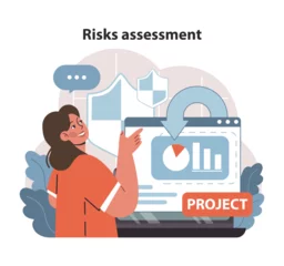 Zelfklevend Fotobehang Risk Assessment in Project Management. A manager evaluates potential project hazards. © inspiring.team