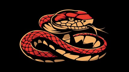 A fierce rattlesnake logo coiled and ready to strike, representing cunning and precision. Illustrative or graphic style --ar 16:9 --stylize 250 --v 6 Job ID: ef3e2c21-967e-4d07-ac20-a36cb886dfab - obrazy, fototapety, plakaty