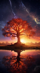 A Mystifying Golden Tree Under the Starry Night Sky: Nature's Intrigue at its Best