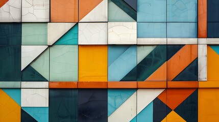 An abstract arrangement of geometric shapes forming an intriguing pattern on a building facade. Concept of architectural design and urban aesthetics.