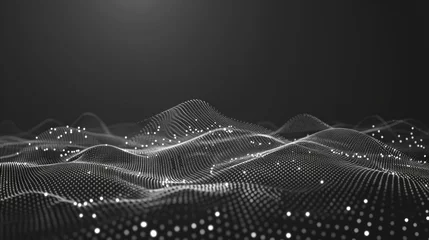 Tragetasche Abstract wave with moving dots and lines. Particle flow. Black and white vector technology illustration © matoya