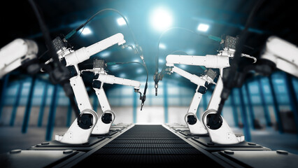 XAI Mechanized industry robot arm for assembly in factory production line. Concept of artificial...