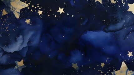 dark blue celestial watercolor bookmark design, gold ink stars, minimalist, modern astrology vibes
